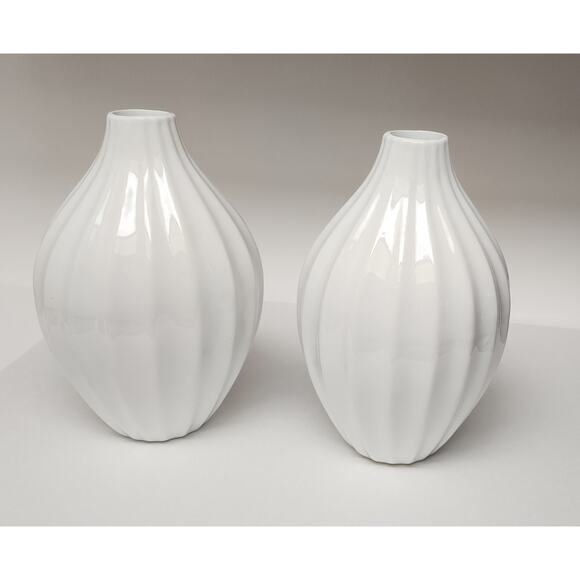Apropos Home Decor Collection 11” Vases Retro Style Fluted Vases Color White - Picture 1 of 8